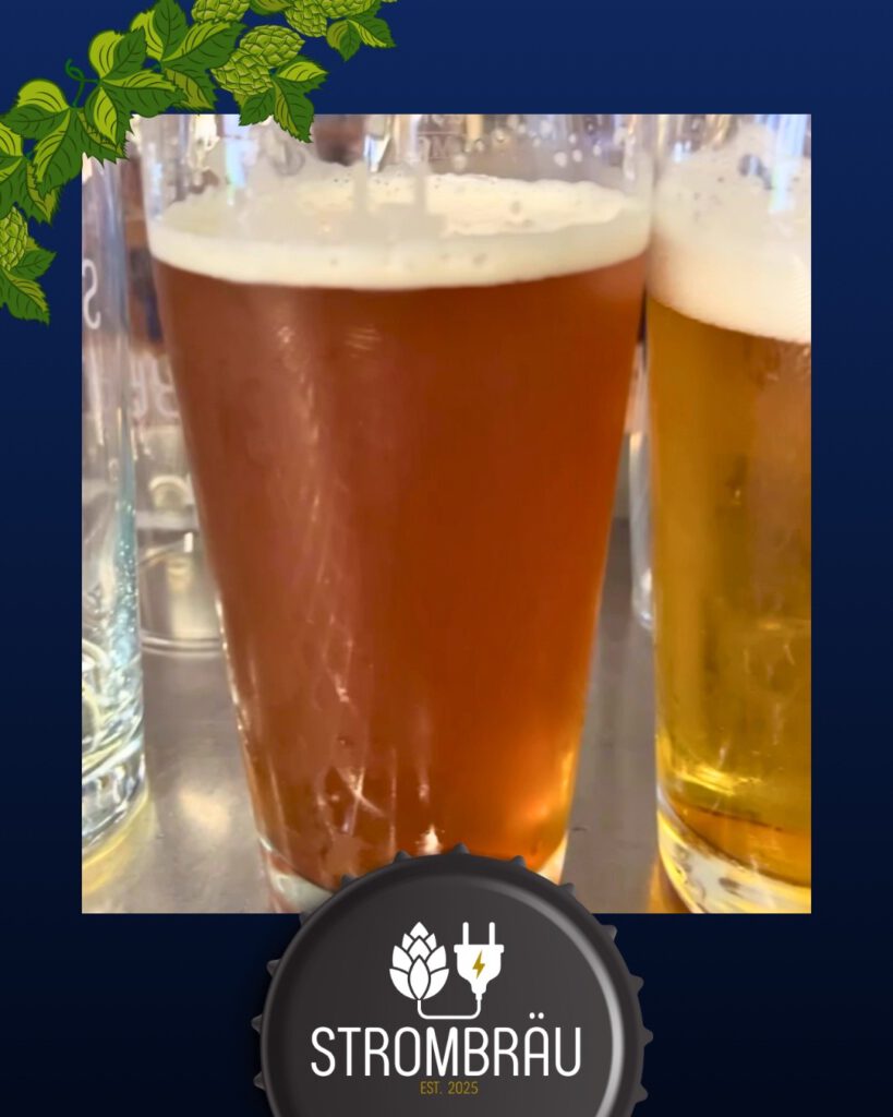 das neue Strombräu Zündla (Lagerbier) schön Bernsteinfarbig.